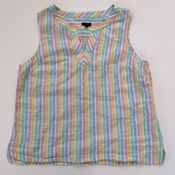 Talbots Tops - Talbots Women's Striped V-neck 100% Linen Tank Top Popover Size Large Petite